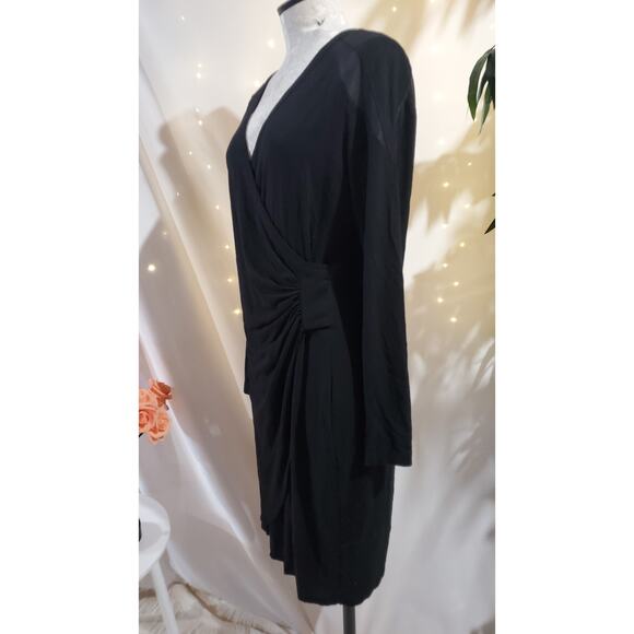 Cache Vtg Surplice Pullover Faux Wrap Midi Dress Size L Long Sleeve Mesh Black - Picture 5 of 10